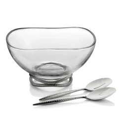 Braid Glass Salad Bowl W/ Servers*Nambé New