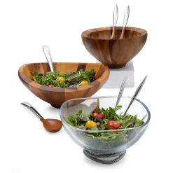 Braid Glass Salad Bowl W/ Servers*Nambé New