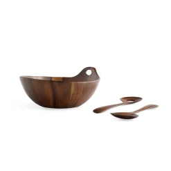 Portables Wood Salad Bowl W/Servers*Nambé Online