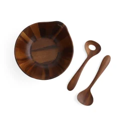 Portables Wood Salad Bowl W/Servers*Nambé Online