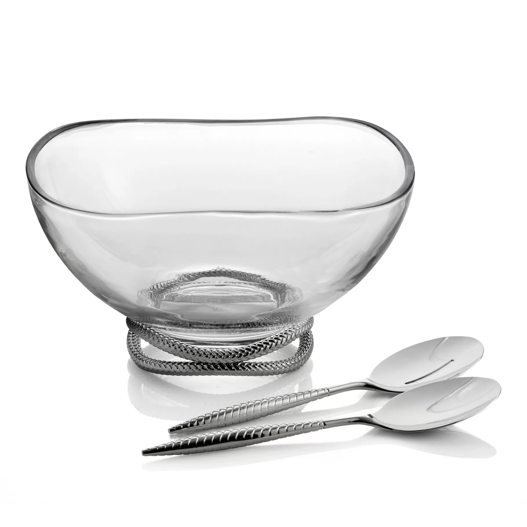 Best Sale Braid Glass Salad Bowl W/ Servers Salad Bowls