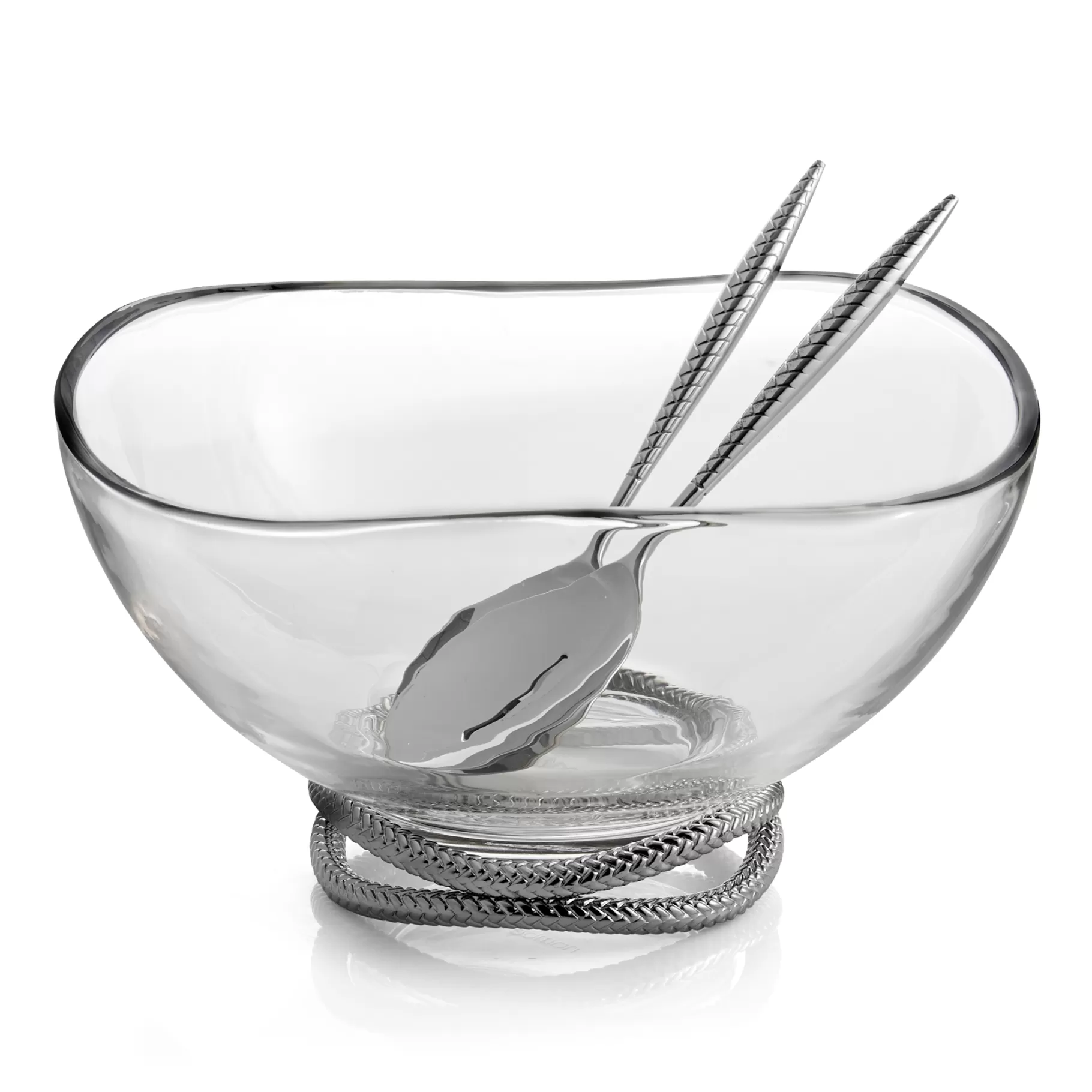 Best Sale Braid Glass Salad Bowl W/ Servers Salad Bowls