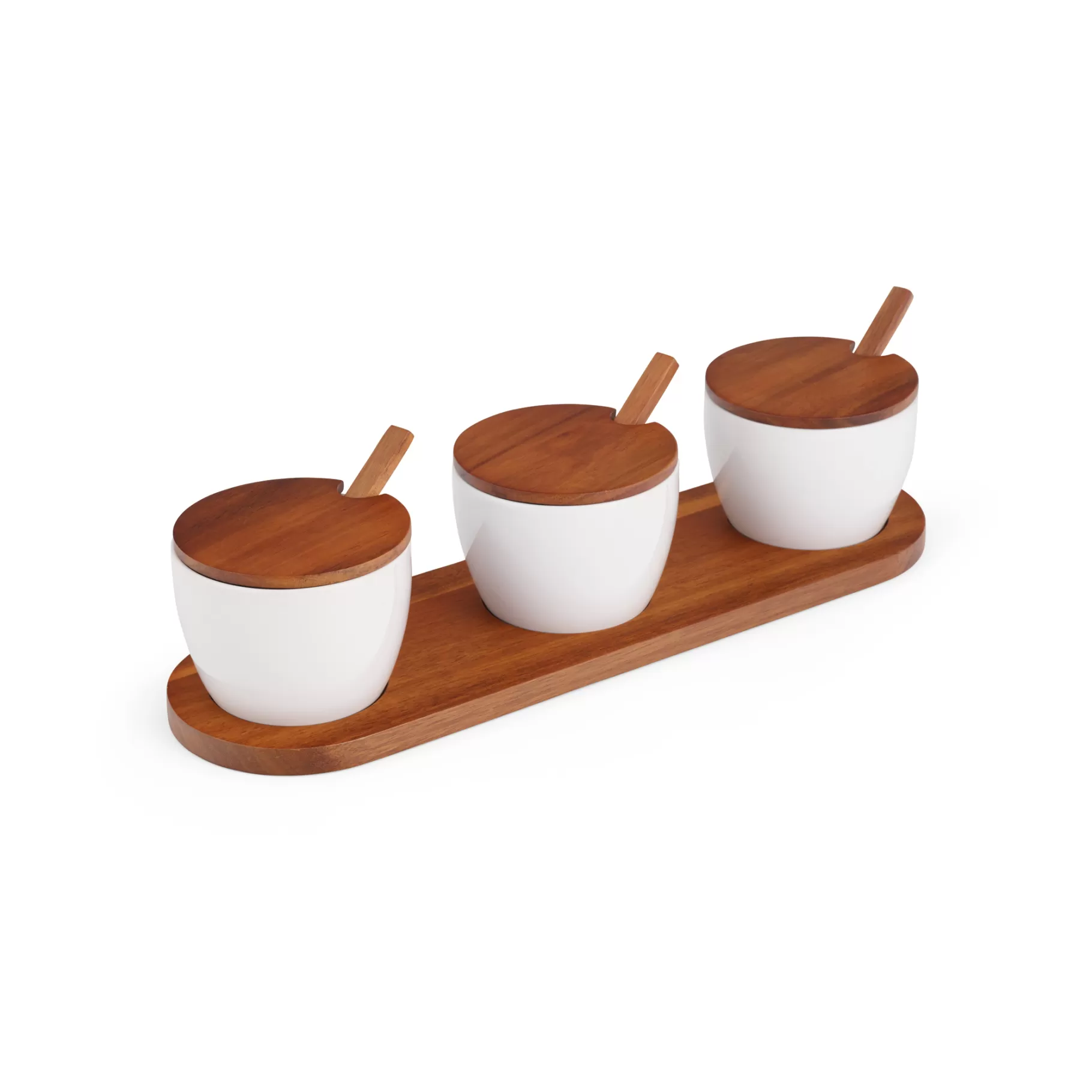 Discount Duets Triple Condiment Server W/ Lids & Spoons Condiment And Nut